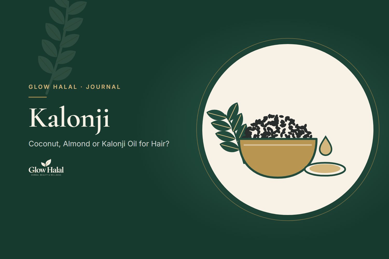 Illustration of kalonji (black seed) in a bowl beside a dish of oil — Coconut, Almond or Kalonji Oil for Hair?