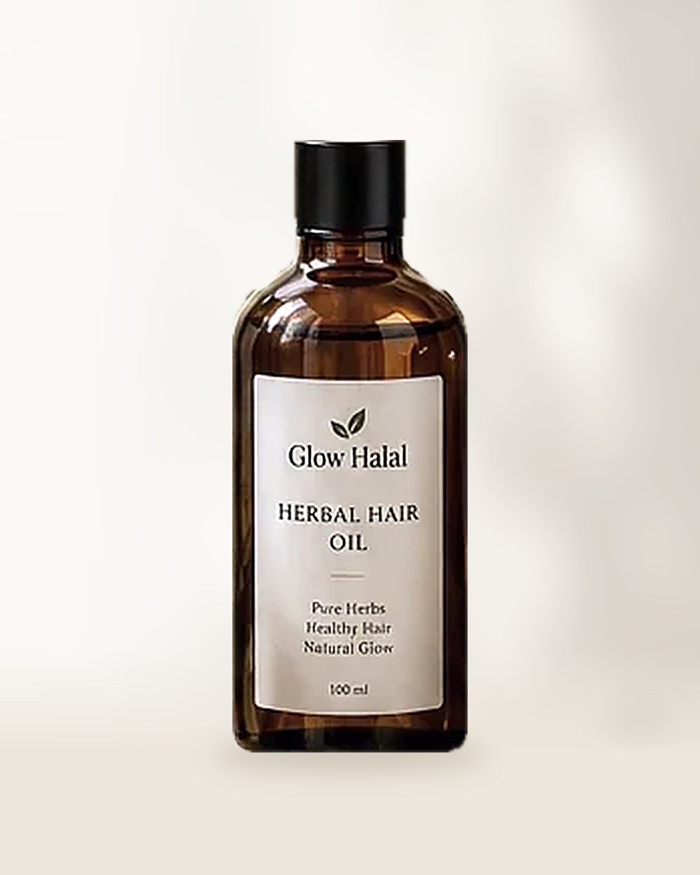 Glow Halal Hair Oil (Balon Ka Tel) in a 100 ml amber glass bottle
