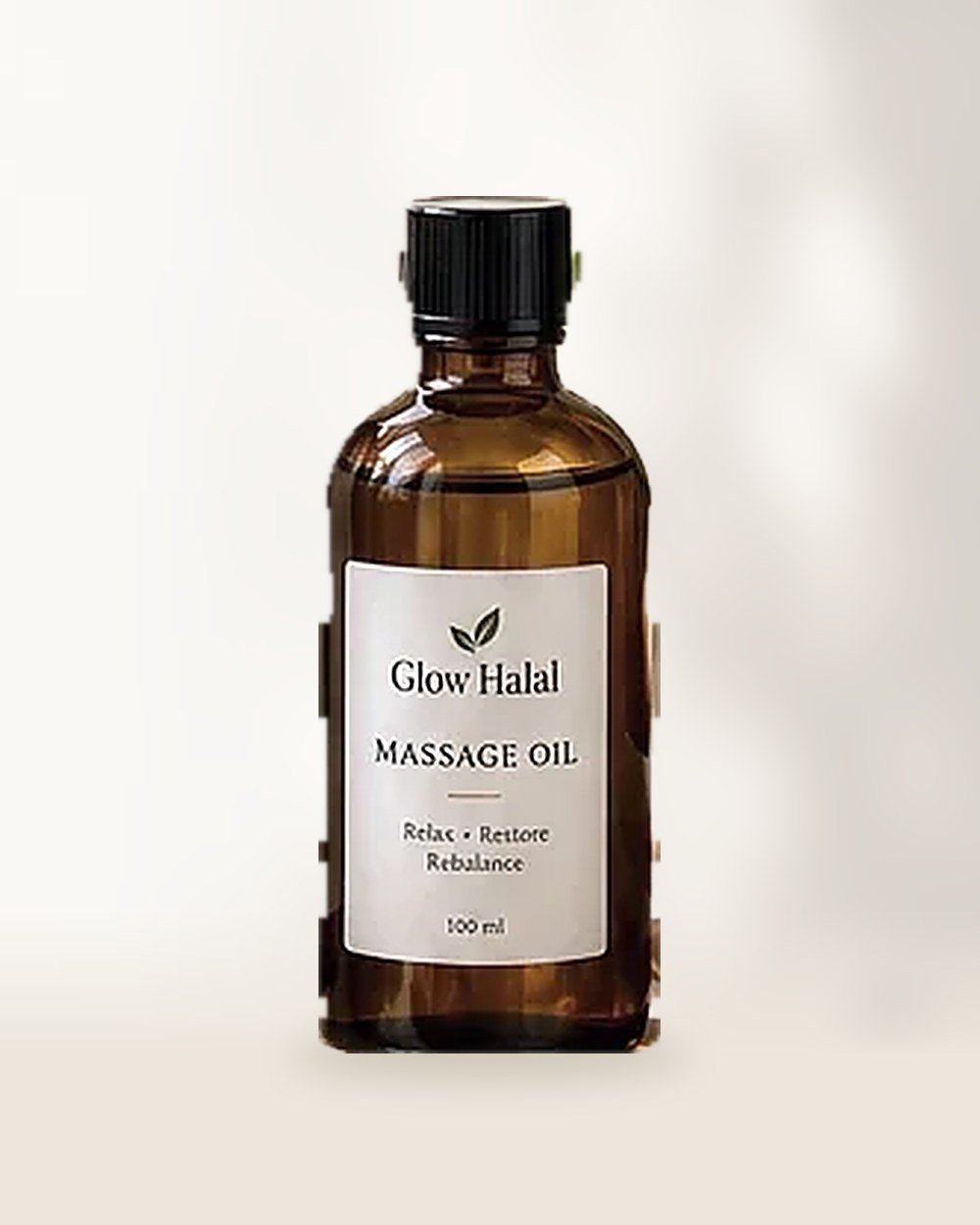 Glow Halal Massage Oil (Maalish Ka Tel) in a 100 ml amber glass bottle